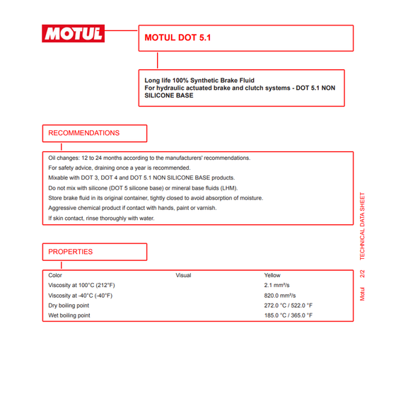 Motul Dot 5.1 Fully Synthetic Brake Fluid Bottle 500ml 100950