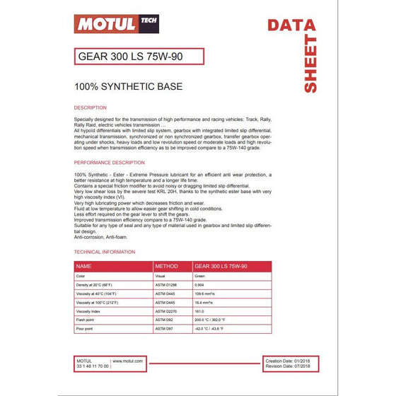 motul gear 300 75w90 vs ls Motul Gear 300 LS 75w-90 75w90 Racing Limited Slip Differential Oil 10 – World of Lubricant