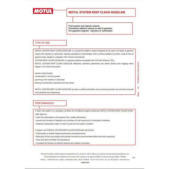 MOTUL SYSTEM KEEP CLEAN PETROL 300ML 110643