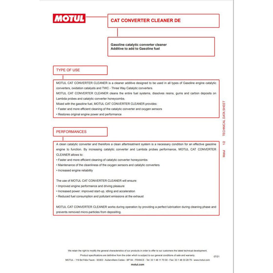 Motul Emission Reduction Kit (Petrol) Cat Cleaner 300ML & Injection Cleaner 300ML 112320