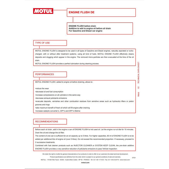 MOTUL ENGINE FLUSH PETROL & DIESEL 300ML 110794