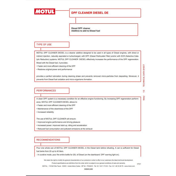 Motul Emission Reduction Kit (Diesel) DPF Cleaner 300ML & Injector Cleaner 300ML 112378