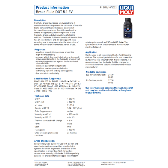 Liqui Moly Brake Fluid DOT 5.1 EV 500ml 21729
