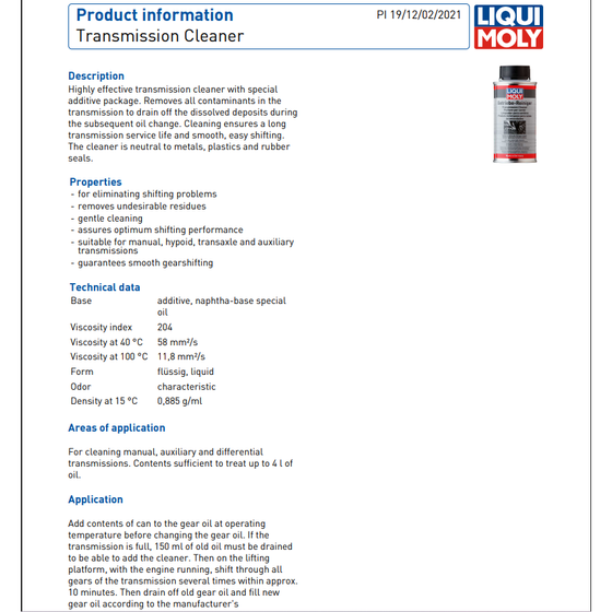 Liqui Moly Transmission Cleaner Additive Oil Change Gentle Cleaning - 150ml 3321