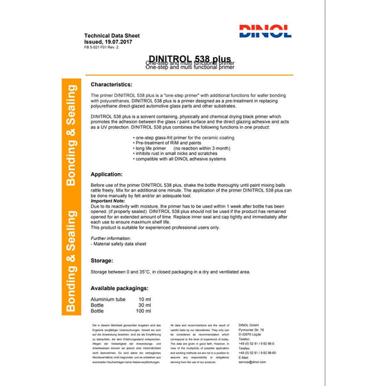 DINITROL 500 WINDSCREEN FITTING KIT BONDING 538+ 530 ADHESIVE GLUE SEALANT GLASS 1206101 1240400 1202300 DIN21