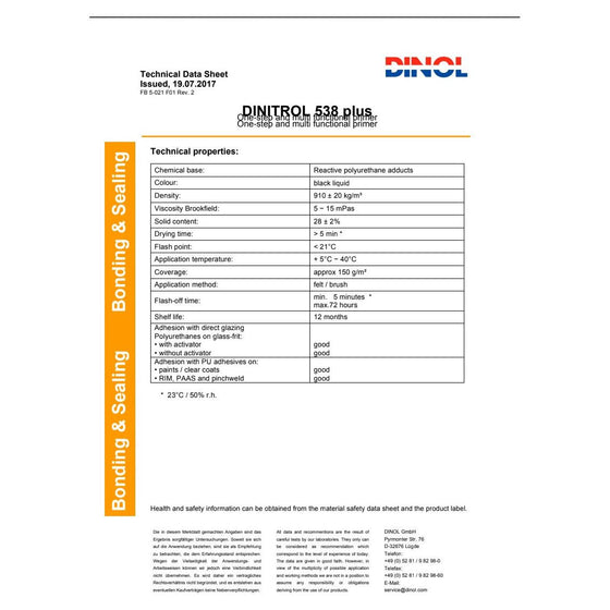 DINITROL 500 WINDSCREEN FITTING KIT BONDING 538+ 530 ADHESIVE GLUE SEALANT GLASS 1206101 1240400 1202300 DIN21