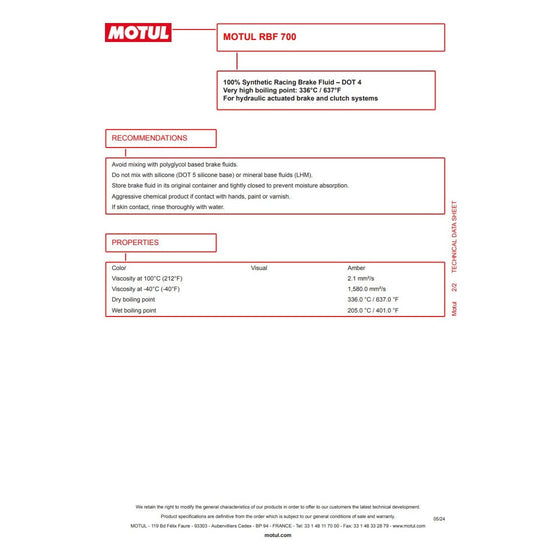 MOTUL RBF700 DOT 4 Full Synthetic Brake Fluid - 500ml 109452