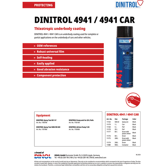 DINITROL Underbody Full Kit RC900 ML Cavity Wax 4941 Underbody Coat SALOON CAR DIN51