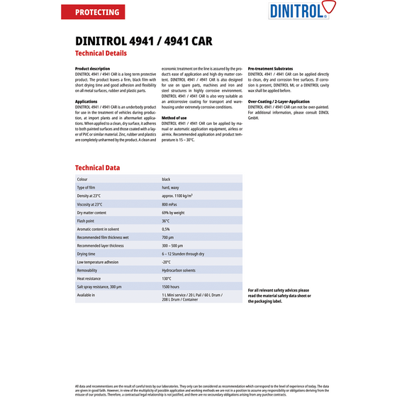 DINITROL Underbody Full Kit RC900 ML Cavity Wax 4941 Underbody Coat 4x4 Car DIN52