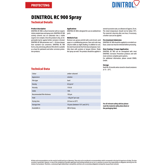 DINITROL Underbody Full Kit RC900 ML Cavity Wax 4941 Underbody Coat LWB VAN DIN53