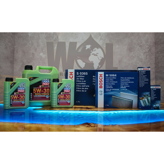BMW 520 D 520D F10 F11 SERVICE KIT OIL AIR FUEL CABIN POLLEN BOSCH FILTERS LIQUI MOLY FULLY SYNTHETIC ENGINE OIL BMW03