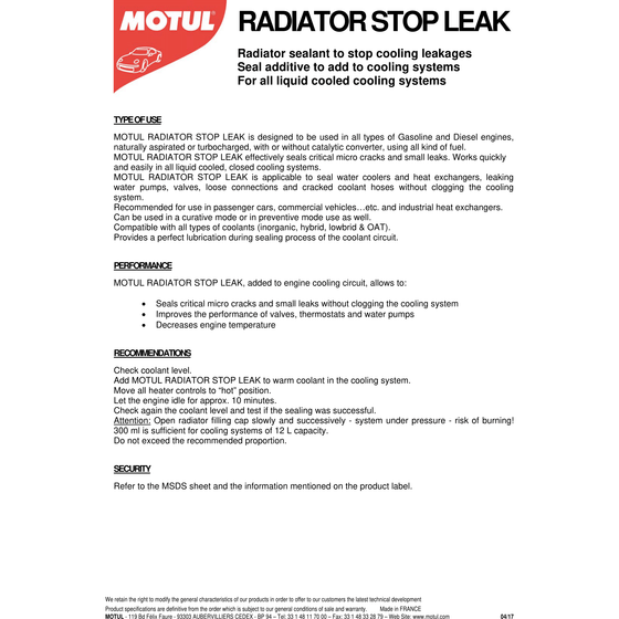 Motul 108126 Radiator Stop Leak Kühler-Dicht - 300 ml, 6,95 €