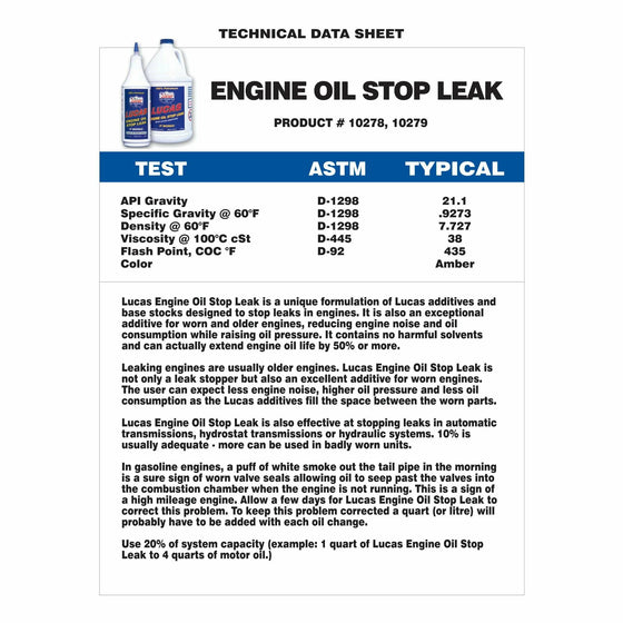 Lucas Engine Oil Stop Leaks Stop Smoke Additive 946ML Rejuvenates Seal Gasket 10278