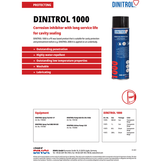 DINITROL 1000 CLEAR CAVITY WAX 500ml 2x Aerosol + EXTENSION NOZZLE SIMILAR 3125 1107601 - World of Lubricant