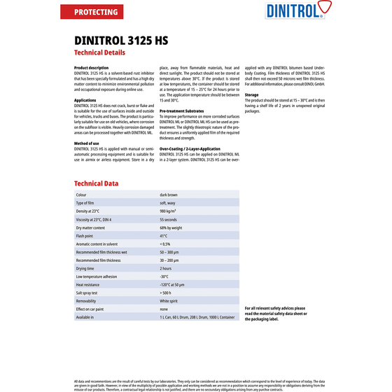 DINITROL 3125HS RUST PROOFING CAVITY WAX 500ml 4x AEROSOL + EXTENSION + CANGUN 1150501 - World of Lubricant