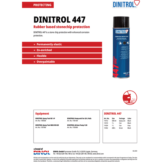 DINITROL 447 GREY STONE CHIP RUST PROOFING 3x 1 LITRE CAN + SPRAYGUN 1101301 - World of Lubricant