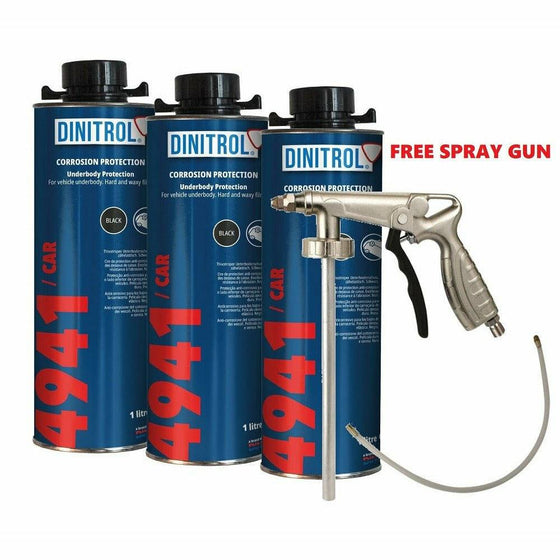 DINITROL 4941 UNDERBODY CHASSIS RUST PROOFING BLACK WAX 1 LITRE 3x + SPRAYGUN 1117901 - World of Lubricant