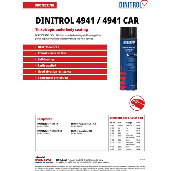 DINITROL 4941 UNDERBODY CHASSIS RUST PROOFING WAX 500ml 4x AEROSOL + CANGUN 1116301 - World of Lubricant
