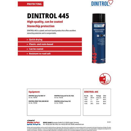 Dinitrol Drohnex 445 Stone Chip Corrosion Protection Black 500ML Aerosol 1104501 - World of Lubricant