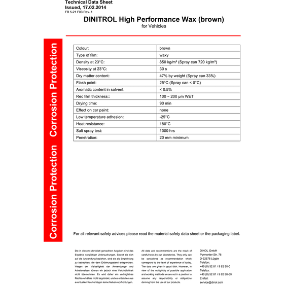 Dinitrol High Performance Underbody Wax Clear 500ml Aerosol Rust Proofing 1152601 - World of Lubricant