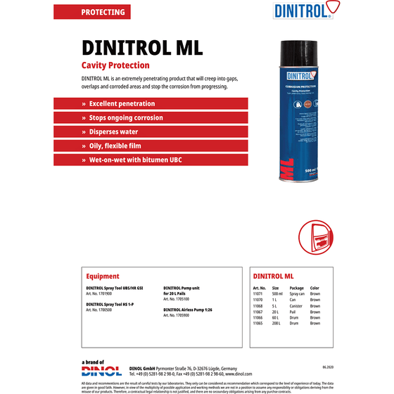 Dinitrol ML3125 Rust Proofing Cavity Wax 1L Can Box Section Door Chassis 1107001 - World of Lubricant