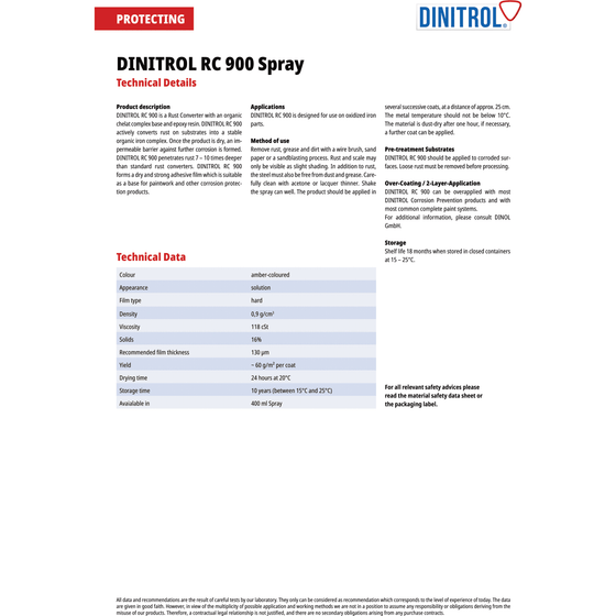 DINITROL RC900 RUST CONVERTER PRIMER 400ml 3x CAN + EXTENSION NOZZLE + CANGUN 1100801 - World of Lubricant