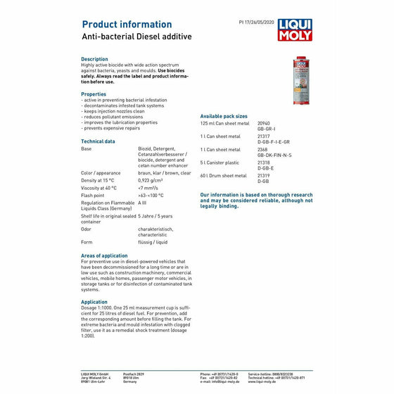 Liqui Moly Anti-Bacterial Diesel Additive 1L Made in Germany 5150 - World of Lubricant