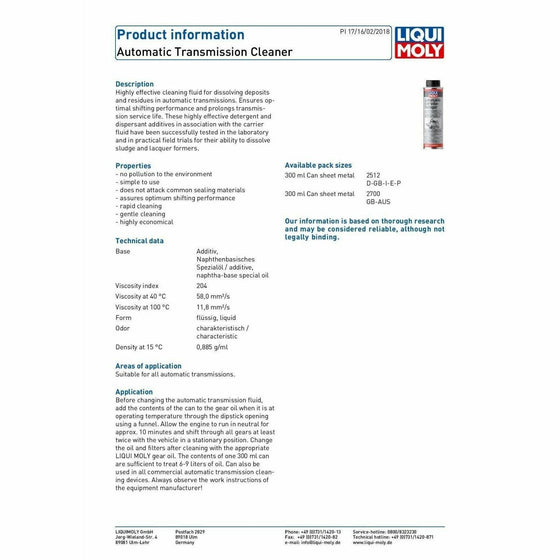 Liqui Moly Automatic Transmission Cleaner 300ml Made in Germany 2512 - World of Lubricant