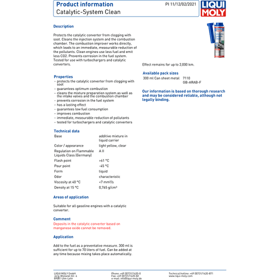 Liqui Moly Catalytic System Cleaner 300ML Cleans Combustion Chamber 7110 - World of Lubricant