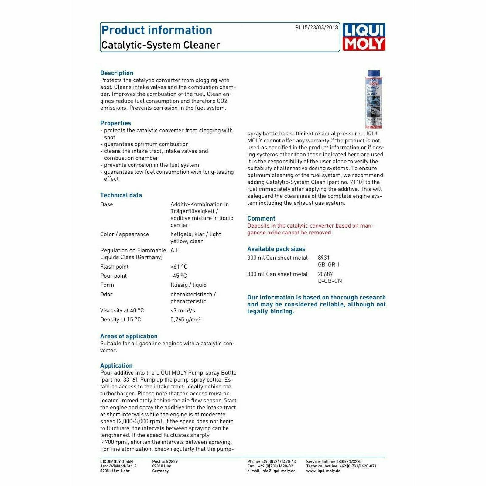 Liqui Moly Catalytic-System Cleaner 300ml Made in Germany 8931 – World ...
