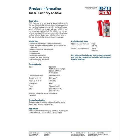 Liqui Moly Diesel System Wear Protect Lubricant Fuel Additive 150ml 5122 - World of Lubricant