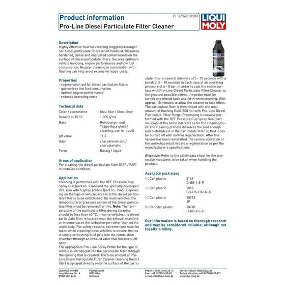 Liqui Moly DPF Purge 500ml + DPF Cleaner Pro-Line 1L Service Kit 5171 + 5169 - World of Lubricant