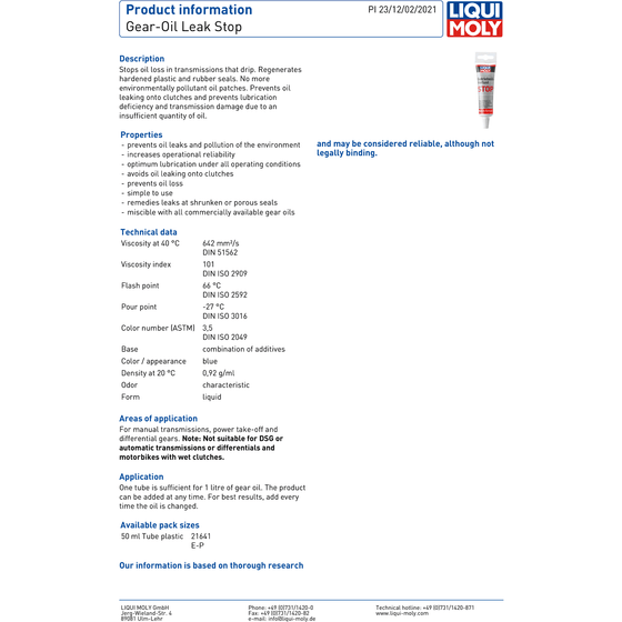 Liqui Moly Gear Oil Treatment With Stop Leak 50 ML Lubricate Treatment 1042 - World of Lubricant
