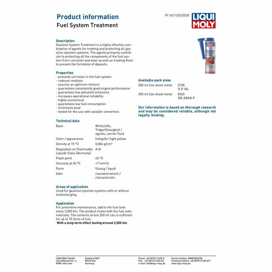 Liqui Moly Injection Cleaner + Fuel System Treatment Service Kit 1803+8365 - World of Lubricant
