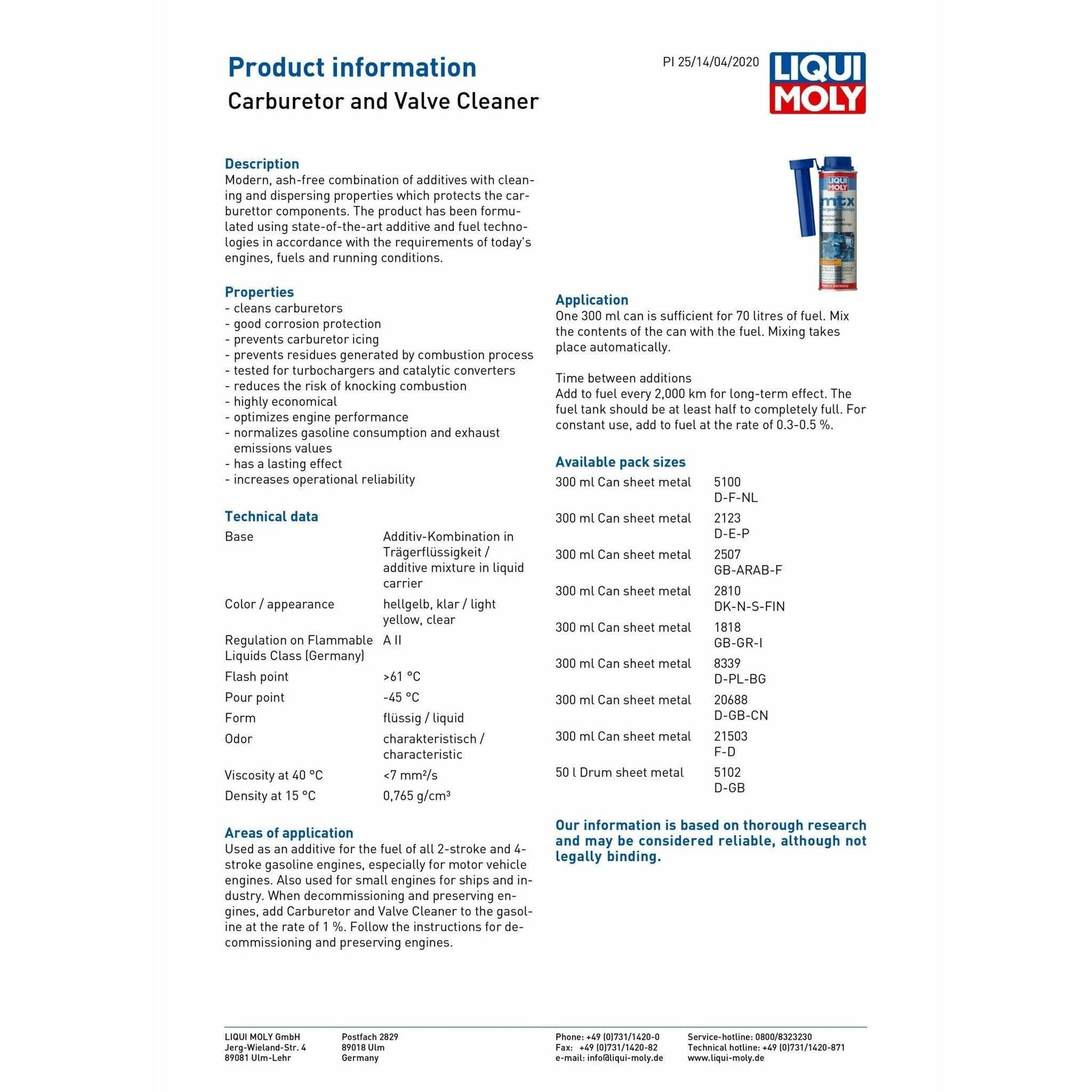 Liqui Moly Injection Cleaner + Fuel Treatment + Carb and Valve Cleaner