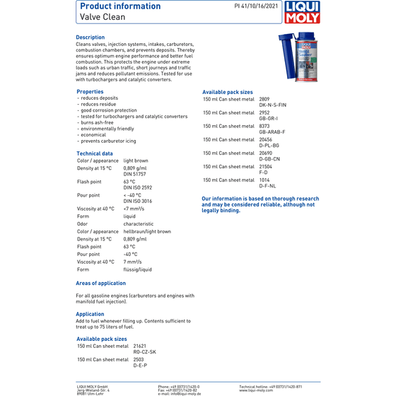 Liqui Moly Intake Valve EGR Throttle Body Cleaner Petrol Additive 150ML 2952 - World of Lubricant