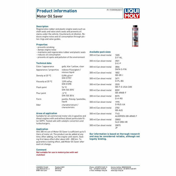 Liqui Moly Motor Oil Stop Saver Leak 300ml Made in Germany 1802 - World of Lubricant