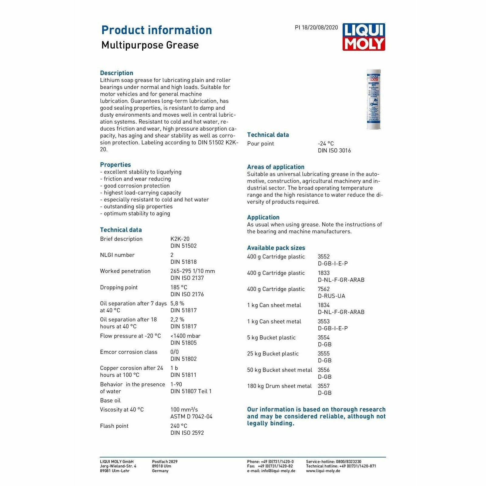 Liqui Moly Multi Purpose Lithium Grease Water Resistant 1 kg 3553