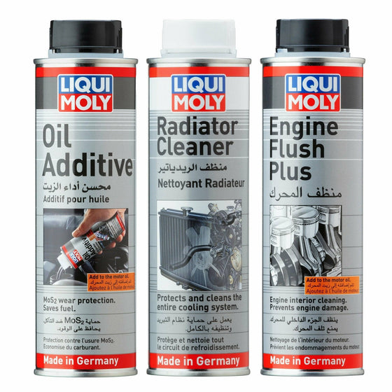 Liqui Moly Oil Additive MoS2 + Engine Flush Plus + Radiator Flush Service Kit 2591+1804+8374 - World of Lubricant