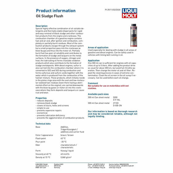 Liqui Moly Oil Sludge Flush Engine Cleaner Petrol Diesel DPF 300ML 5200 - World of Lubricant