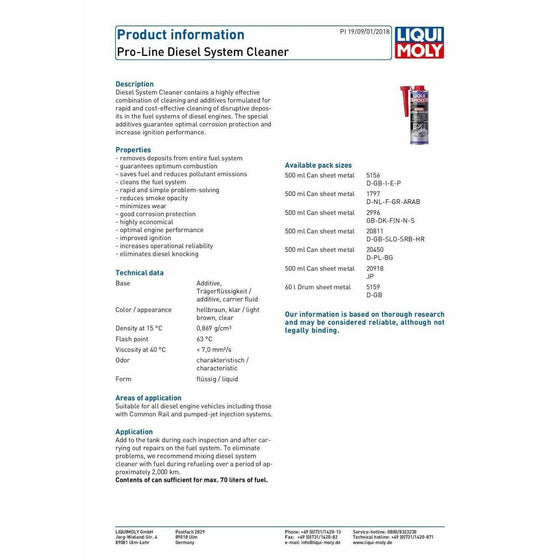 Liqui Moly Pro Line Diesel System Injector Cleaner Flush 500 ml 5156 - World of Lubricant