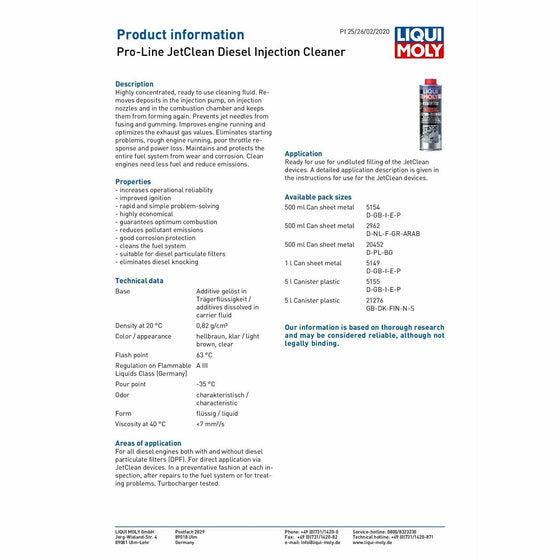 Liqui Moly PRO-LINE JETCLEAN DIESEL INJECTION 500ml Made in Germany 5154 - World of Lubricant