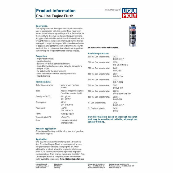 Liqui Moly Pro-Line Petrol and Diesel Engine Flush Additives 500ml 2427 - World of Lubricant