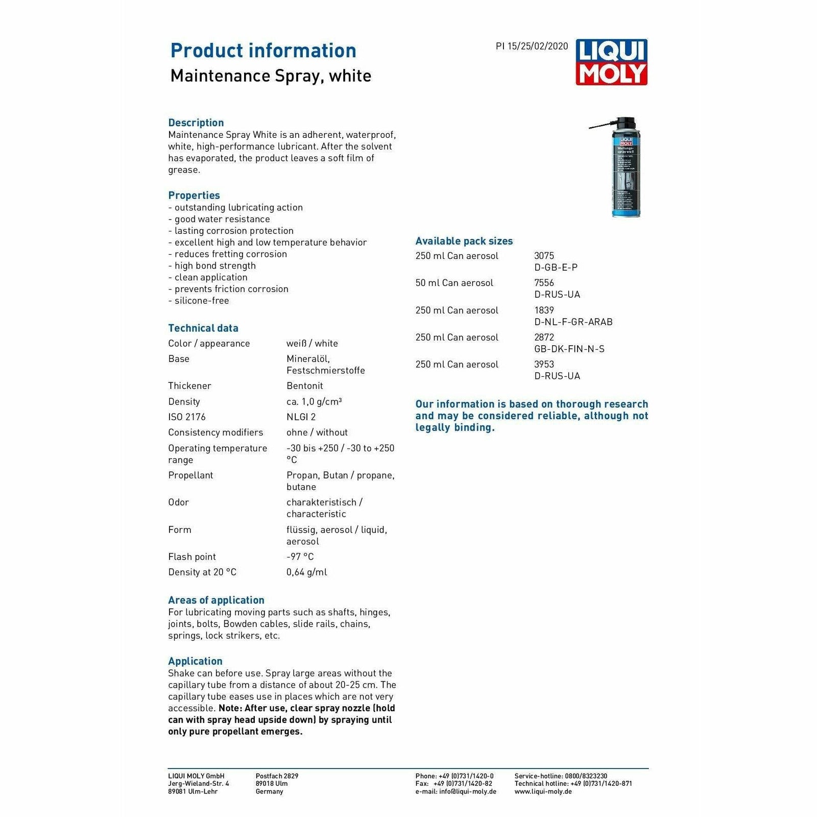 LIQUI MOLY White Grease Maintenance Spray Waterproof lubricant 250ml