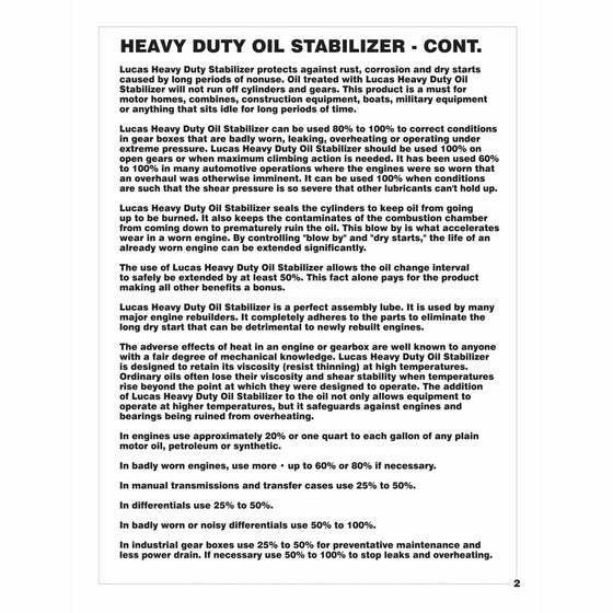 Lucas Oil Heavy Duty Oil Stabilizer Engine Additive Fluid 946ML Oil Treatment 10001 - World of Lubricant