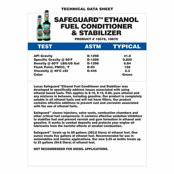 Lucas Safe Guard Ethanol E10 Fuel Treatment Conditioner Additive 473ML 40576 - World of Lubricant