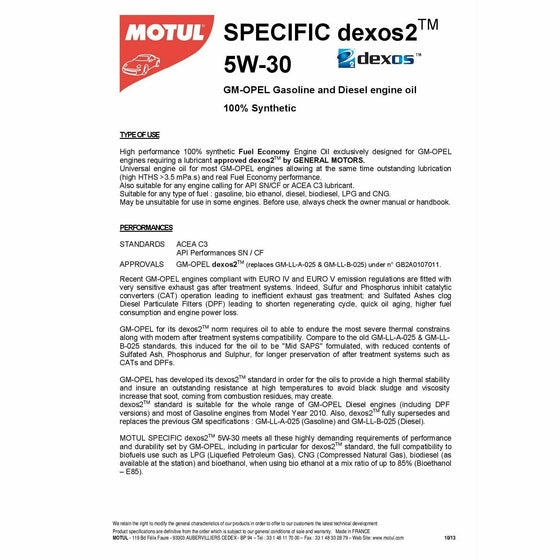 Motul Spezifisches Dexos2 C3 5W30 Motoröl